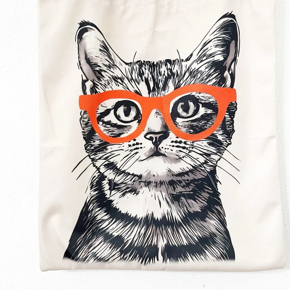 Hipster Cat Tote Bag with Orange Glasses